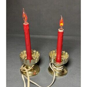 Lot of 2 Vintage Beacon Christmas Flickering Flame Hurricane Lamps-WORKS
